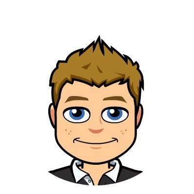 Cartoon-style avatar of a smiling young man with spiky brown hair, blue eyes, and freckles, wearing a black suit and white shirt.