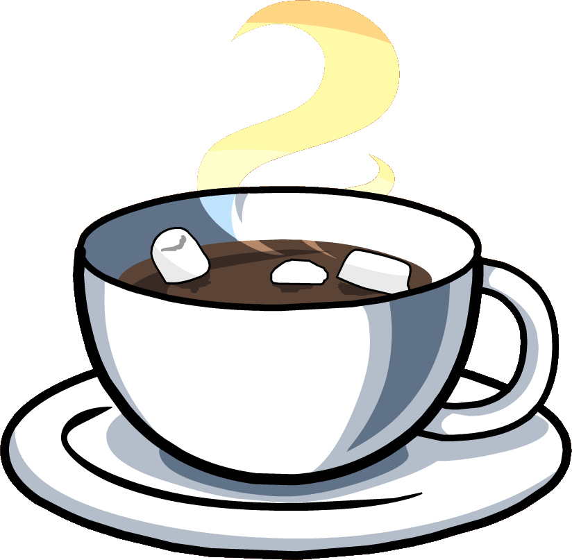 Steaming cup of hot chocolate with three marshmallows on a saucer, warm brown background.