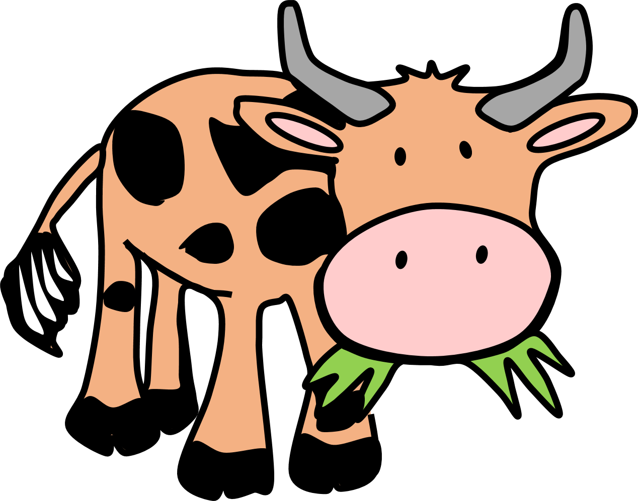 Friendly Cartoon Cow Eating Grass - Free Clipart Image