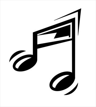 Black eighth note icon with dynamic motion lines on white background, symbolizing music or audio content.