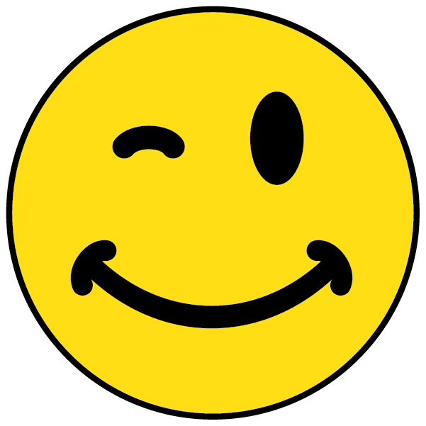 Yellow winking smiley face emoji with one eye closed and a cheerful grin.