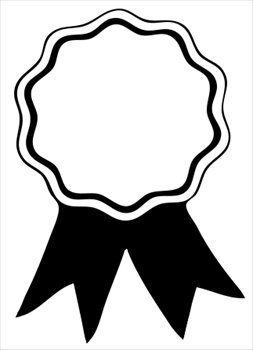 Black-and-white outline of a blank award ribbon badge with scalloped edge and bow.