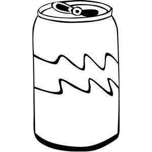 Black-and-white line drawing of a soda can with wavy decorative bands and a pull-tab lid.