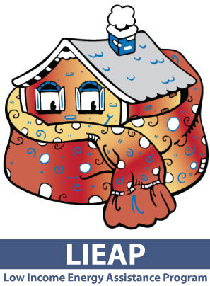 Cozy cartoon house wrapped in a warm scarf, representing the Low Income Energy Assistance Program (LIAP/LIEAP).