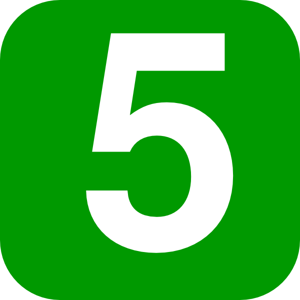 Green square icon with bold white numeral 5 centered inside, rounded corners.