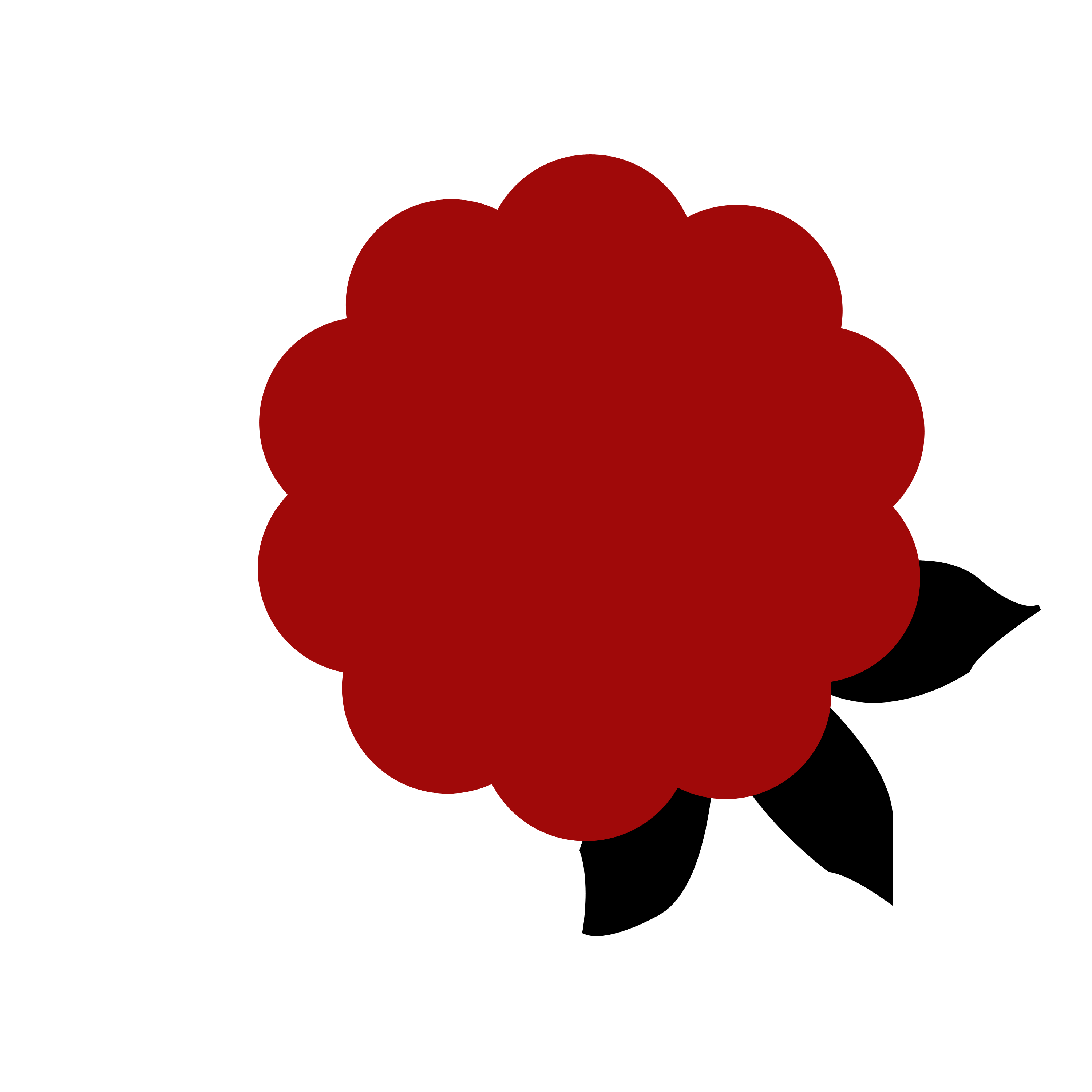 Stylized red rose icon with black stem and leaves, pixelated vector design.