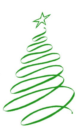 Green line-art Christmas tree with a star on top, minimalist festive illustration.