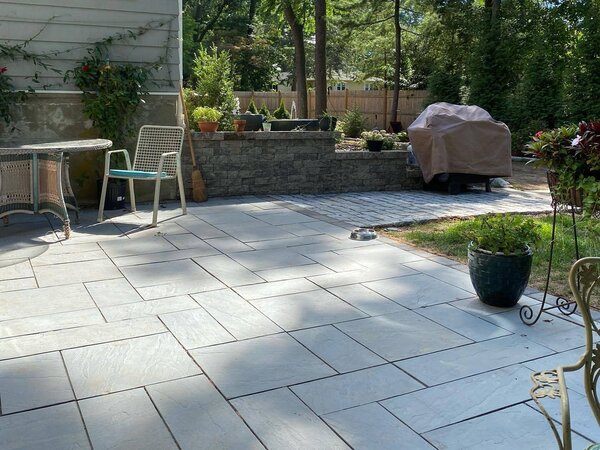 Elegant Gray Stone Patio Design for Backyard Outdoor Living