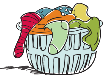 Laundry Basket Illustration - Colorful衣物 Overflowing in a Woven Hamper