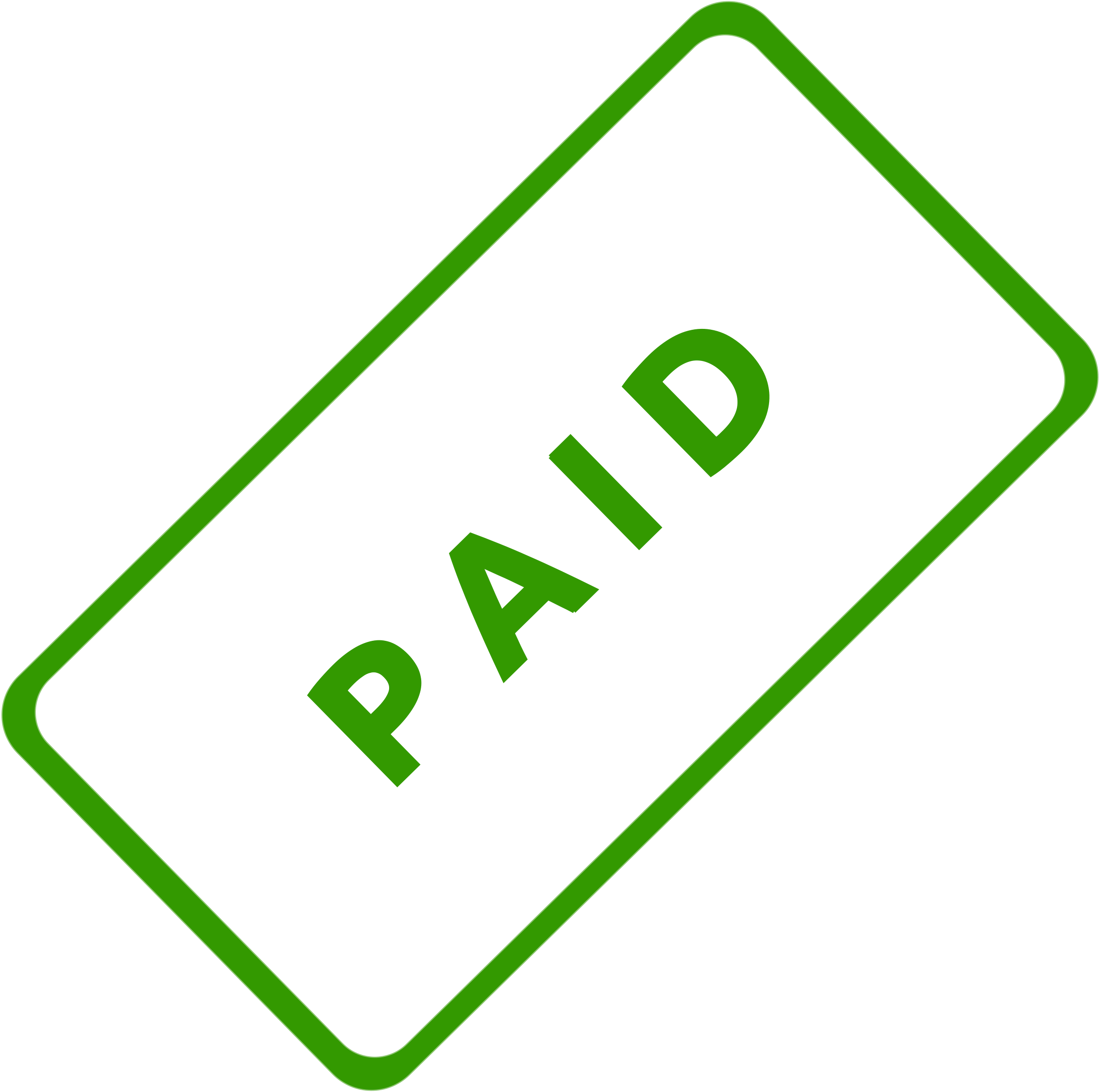Green "PAID" stamp icon on black background, indicating payment confirmation.