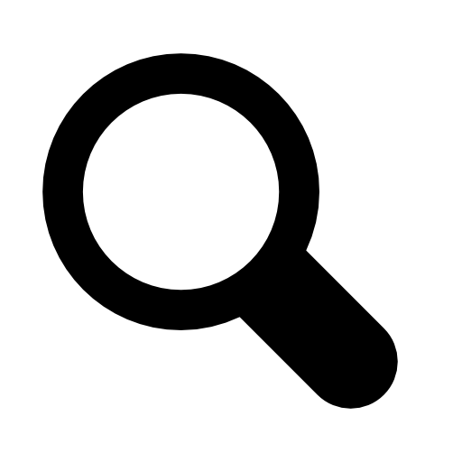 Black magnifying glass icon on white background, symbolizing search or inspection.