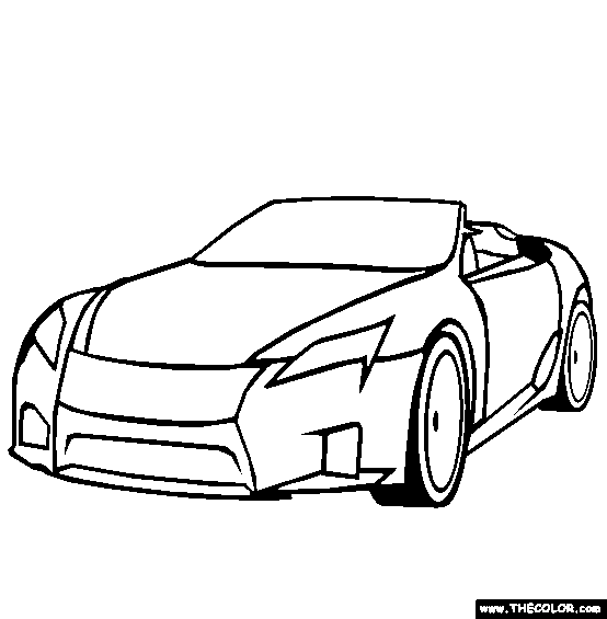 Black-and-white line drawing of a sleek convertible sports car with sharp angles and modern design.