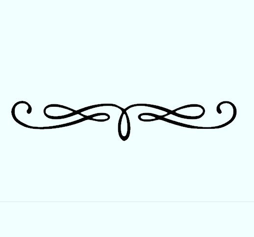 Elegant black ornamental flourish with symmetrical loops and central teardrop motif on light background.