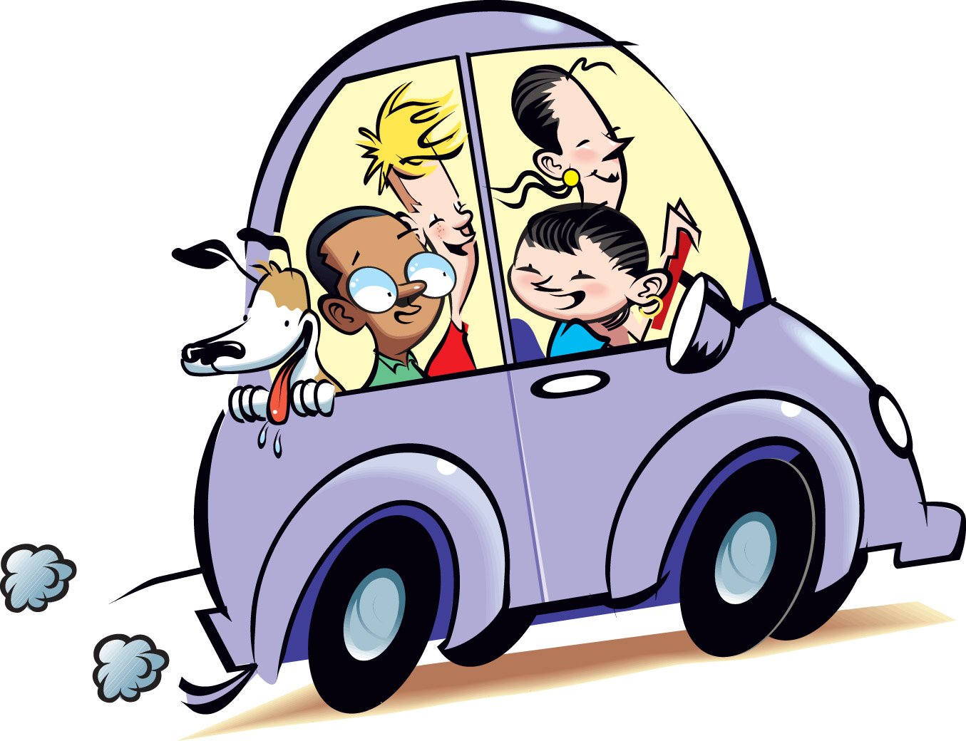 Joyful Family Road Trip Cartoon - Fun Car Illustration
