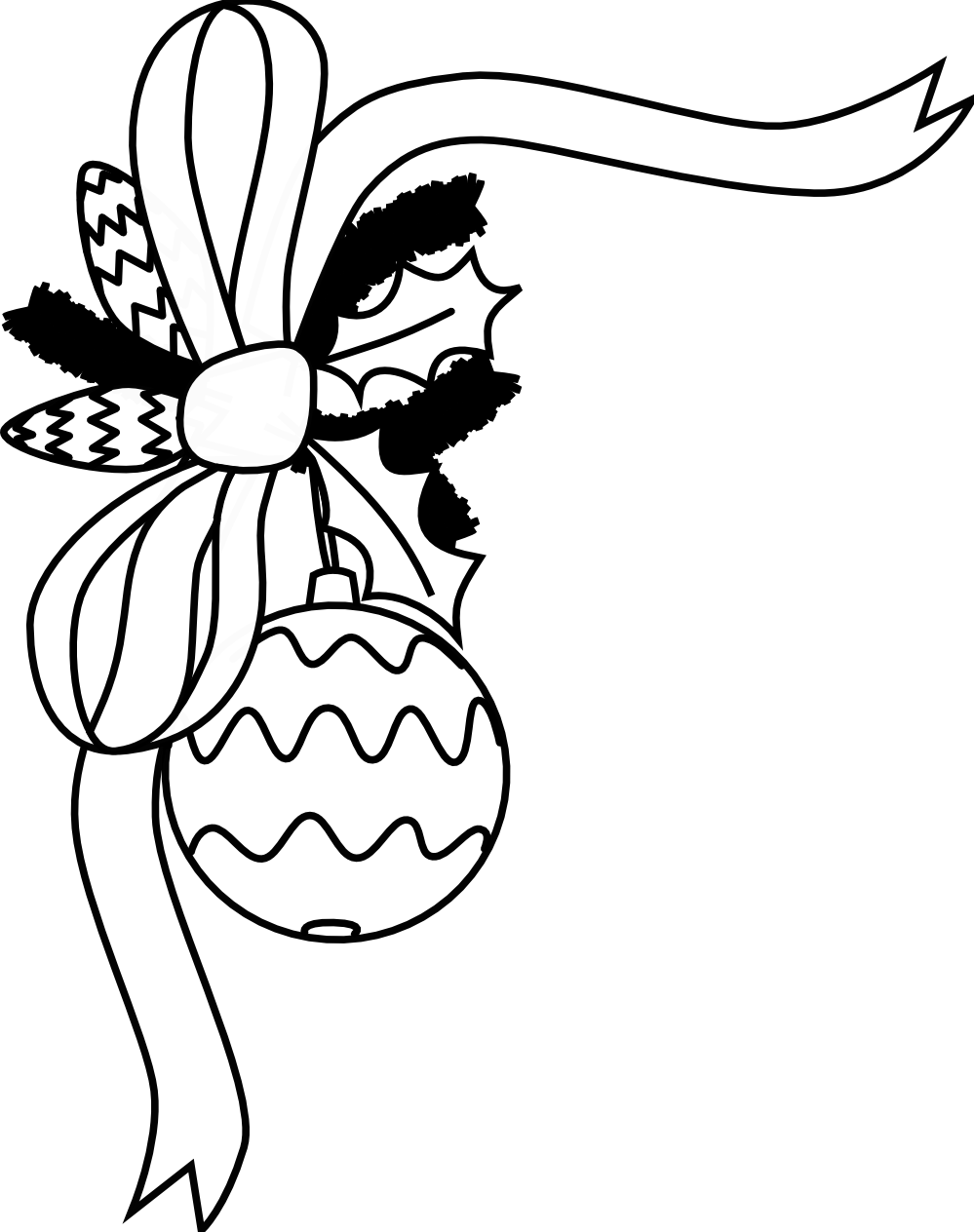 Free Printable Christmas Ornament Coloring Page - Ribbon & Holly Design