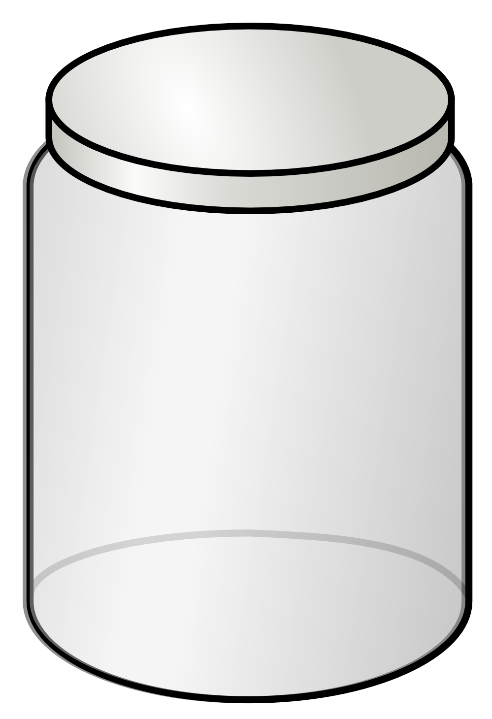 Simple illustration of a transparent cylindrical jar with a white lid, outlined in black.