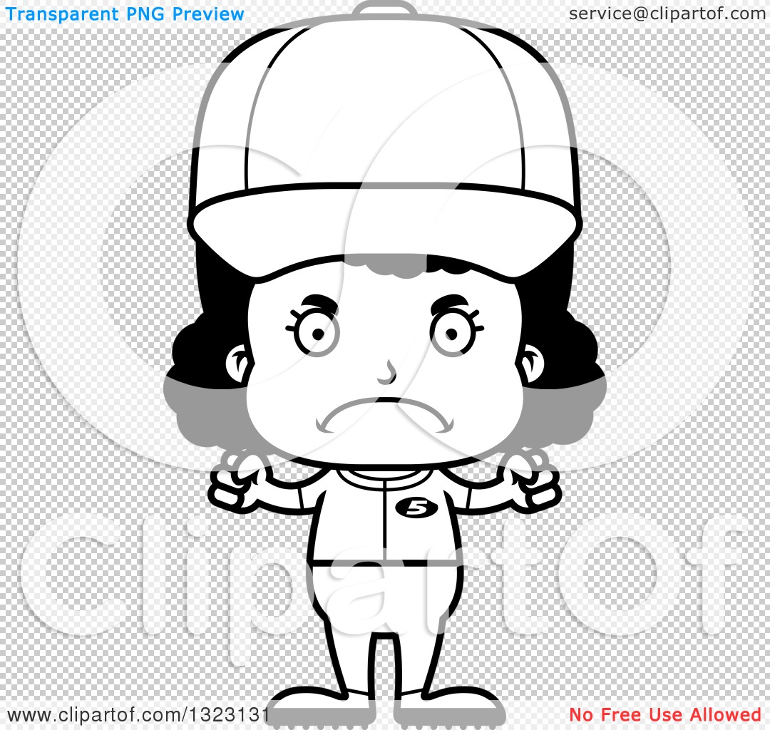Cartoon girl race car driver in uniform and cap, looking frustrated with clenched fists.