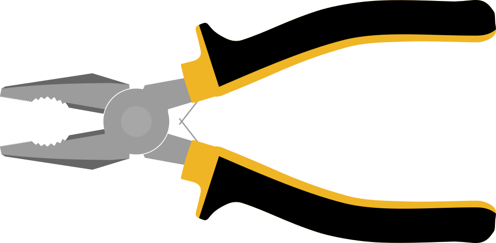 Yellow-handled combination pliers with serrated jaws and insulated grips, shown open against black background.