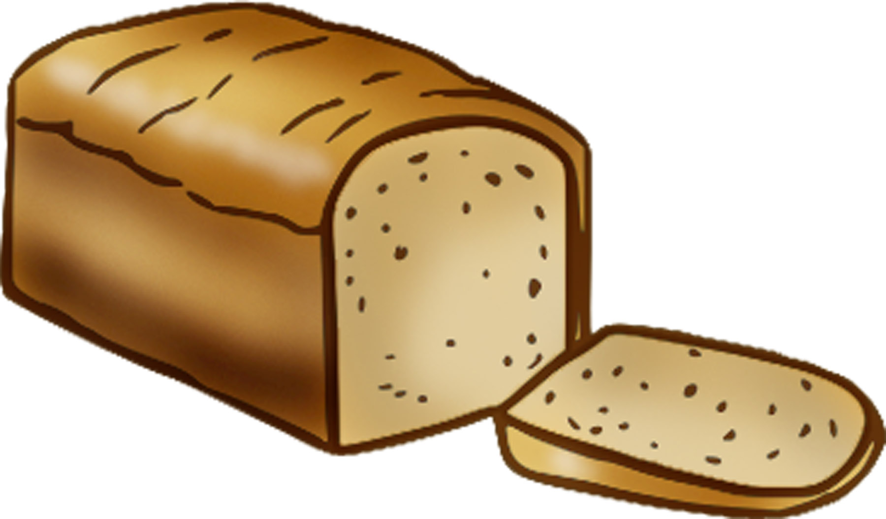 A freshly baked loaf of bread with a golden crust, sliced to reveal a soft, porous interior and one slice lying beside it.