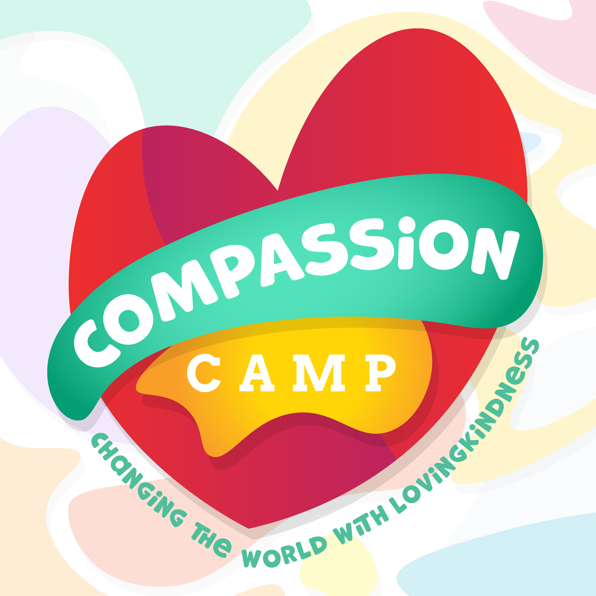 Colorful heart logo for Compassion Camp with tagline "Changing the World with Lovingkindness"