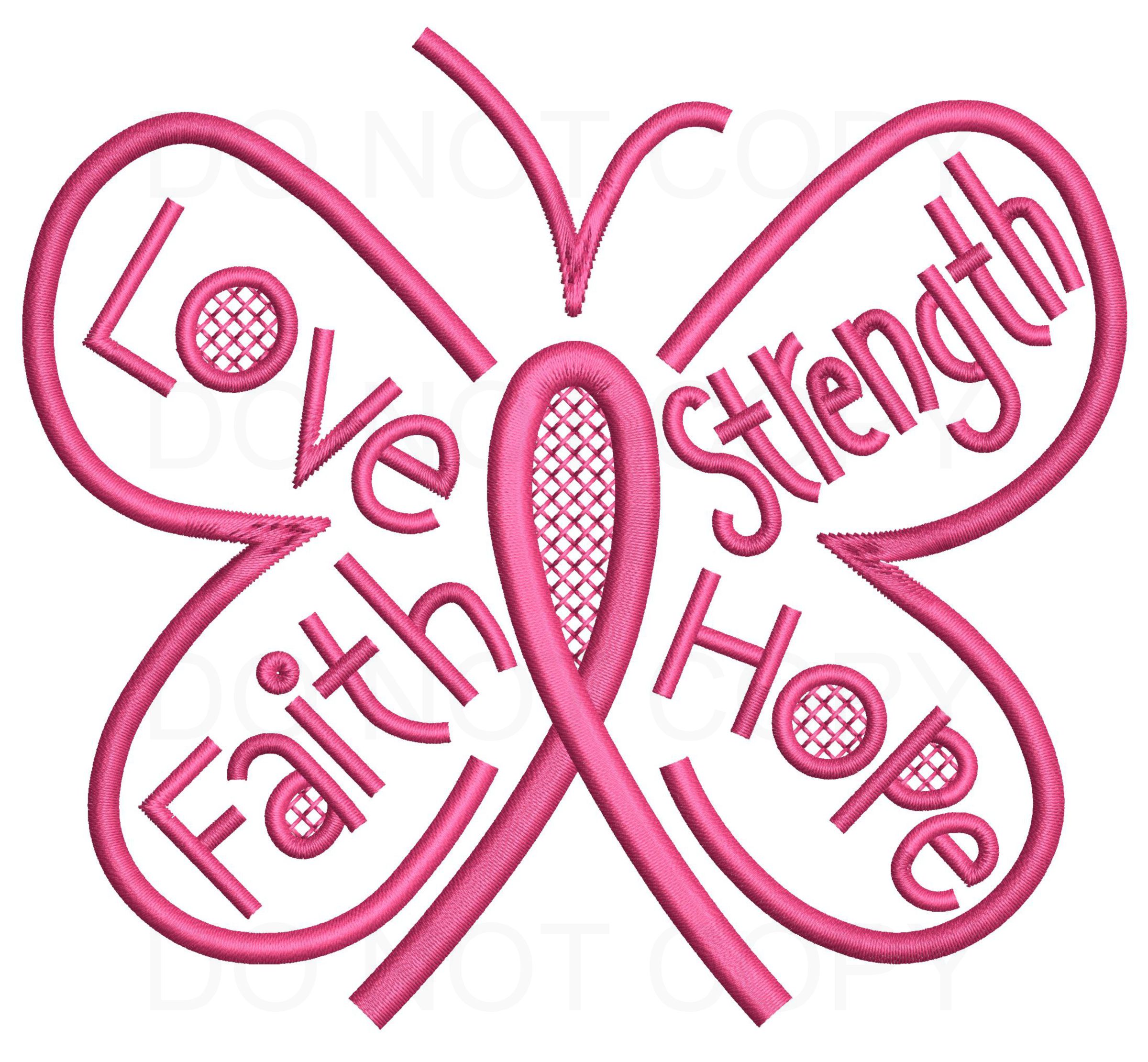 Breast Cancer Awareness Butterfly Embroidery Design - Love, Faith, Strength, Hope