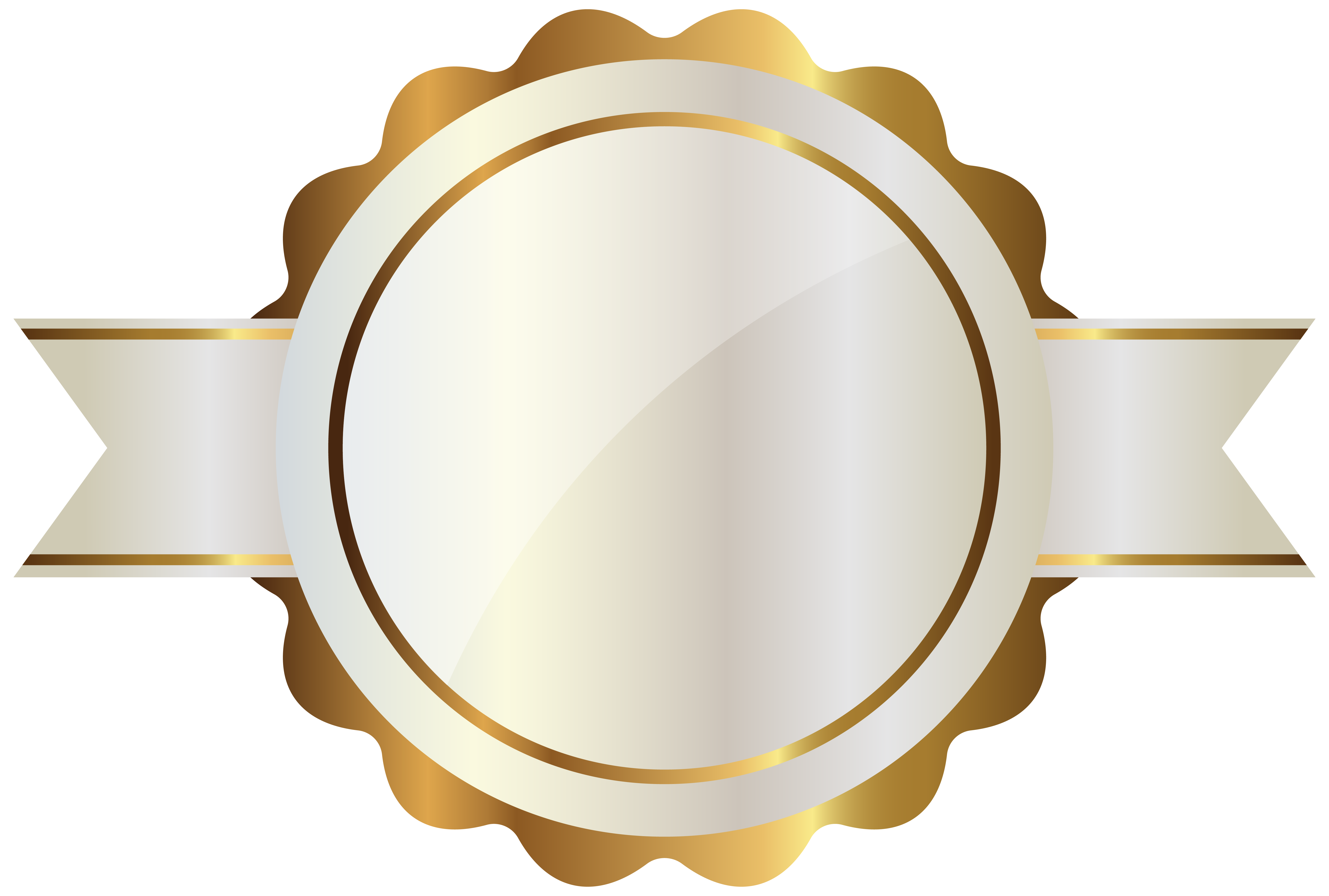 Gold and silver award seal with ribbon, blank for custom text or branding.