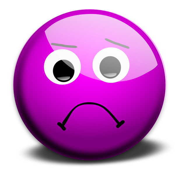 A glossy purple emoji with wide eyes, furrowed brows, and a downturned mouth expressing sadness or worry.