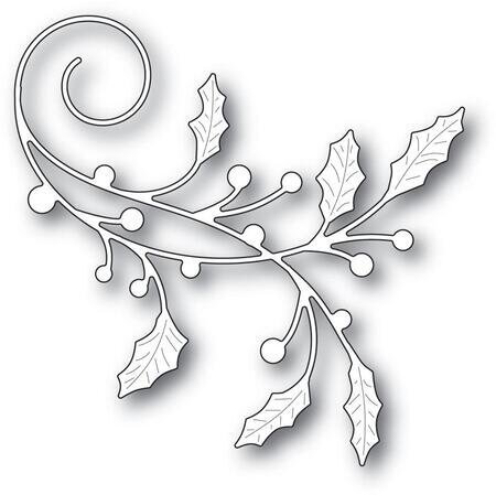 Elegant black-and-white line art of a holly vine with berries and swirling tendril, ideal for holiday or decorative design.