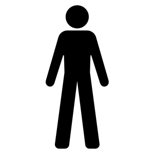 Black silhouette icon of a standing human figure on white background.