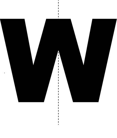 Bold black uppercase letter W with a vertical dashed symmetry line through its center on white background.