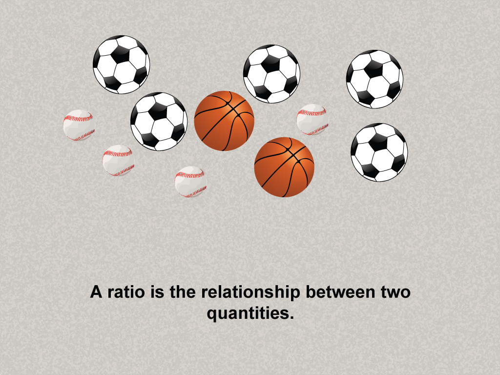 Visual representation of soccer balls, basketballs, and baseballs illustrating the concept of ratio between quantities.