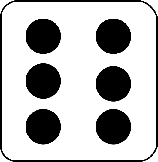 A white die face showing six black pips arranged in two vertical columns of three.