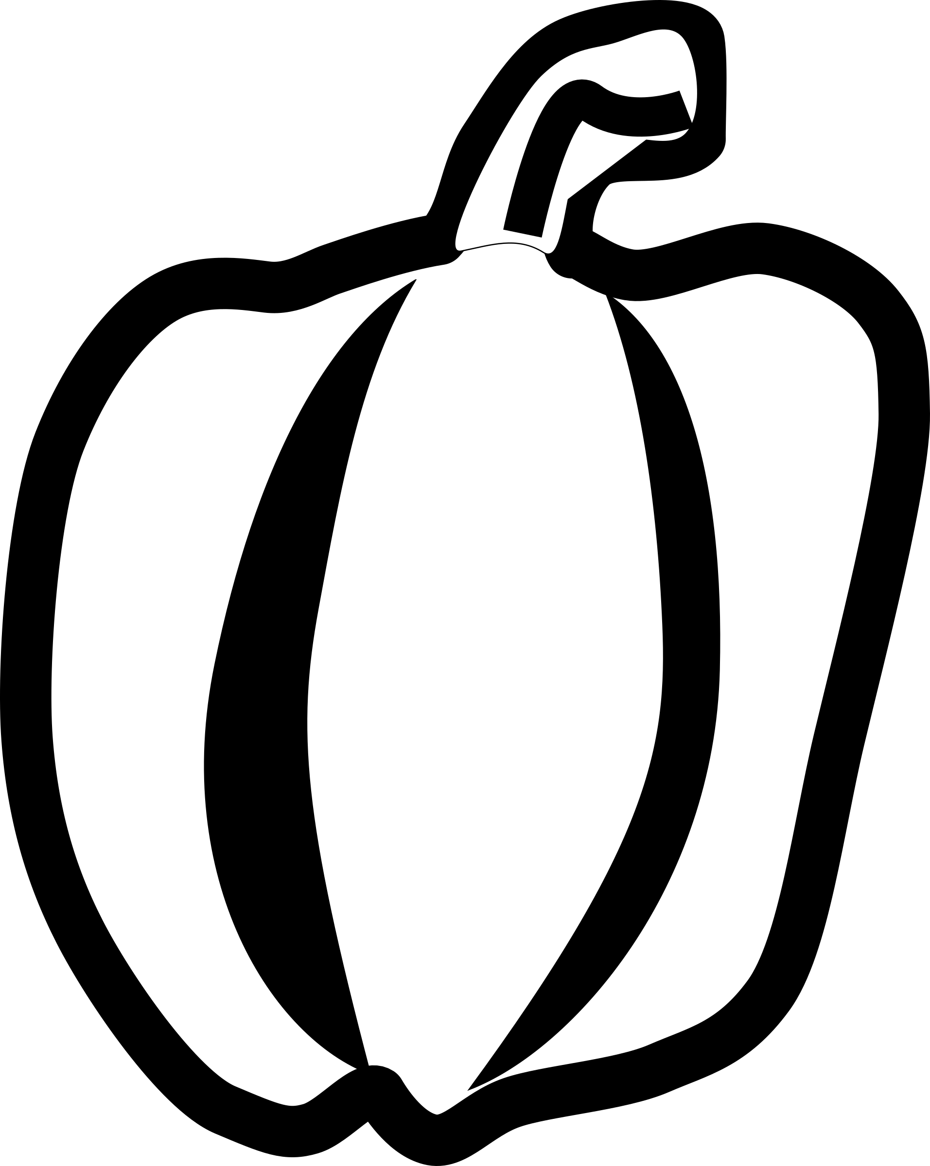 Stylized white pumpkin with black vertical stripes and a curved stem on black background.