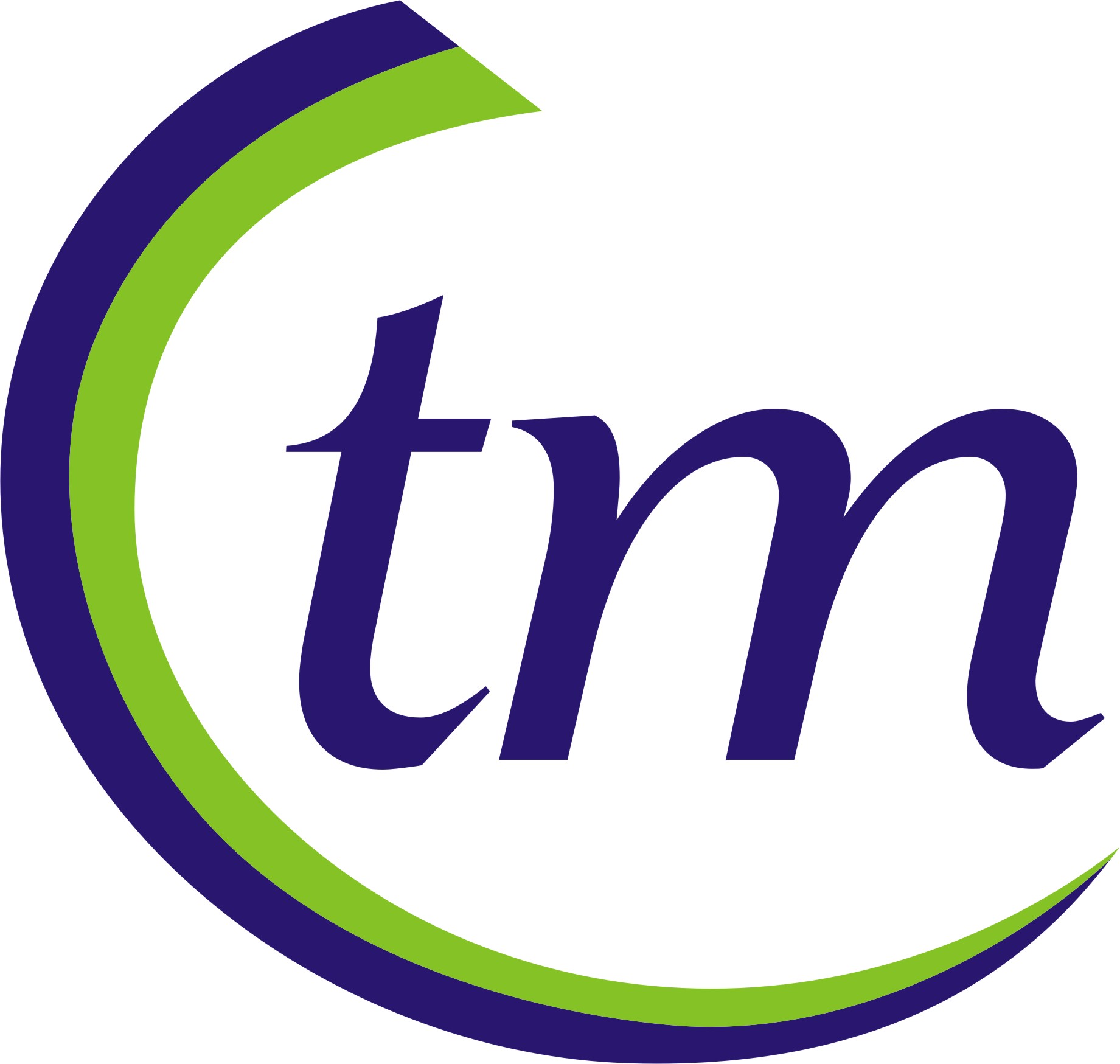 TM logo featuring lowercase "tm" in purple with a dual-tone circular swoosh in green and dark blue.