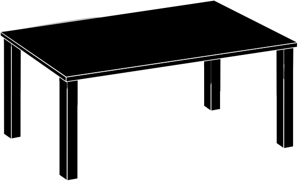 Minimalist black rectangular table with four straight legs, shown in line-art style on white background.