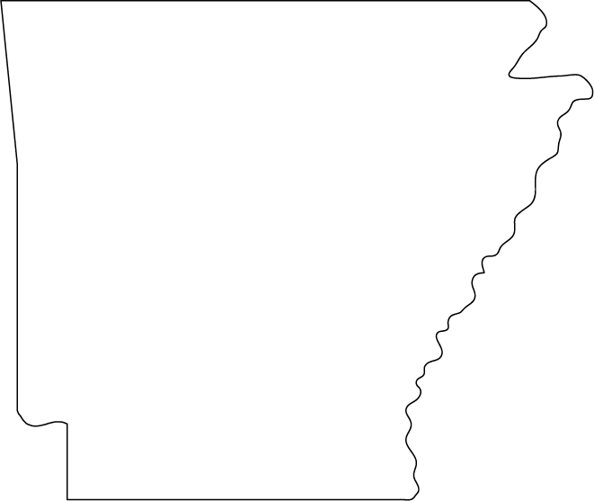 Black outline map of the U.S. state of Arkansas on a white background.