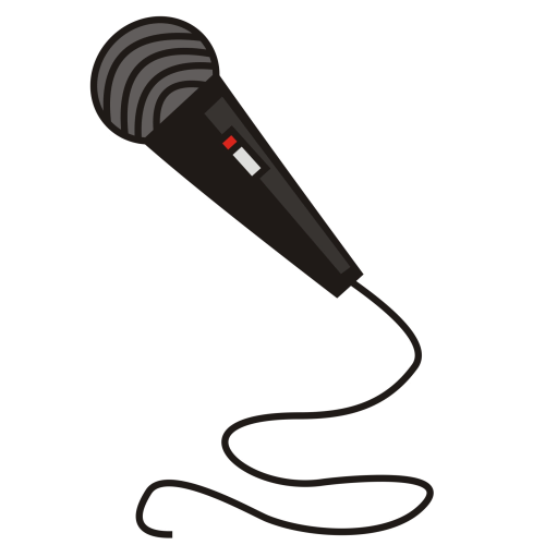 Black handheld microphone with cord, red on/off switch, and gray grille.