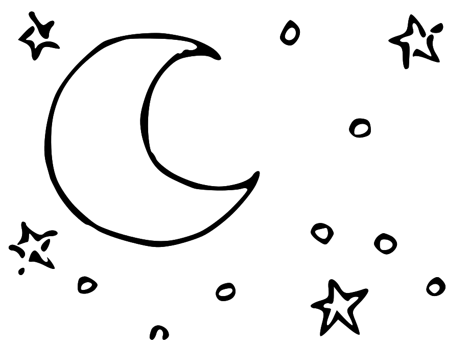 Crescent Moon and Stars Coloring Page - Free Printable Night Sky Illustration