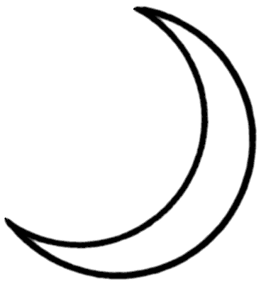 Simple black outline of a crescent moon on white background, symbolizing night, Islam, or celestial themes.