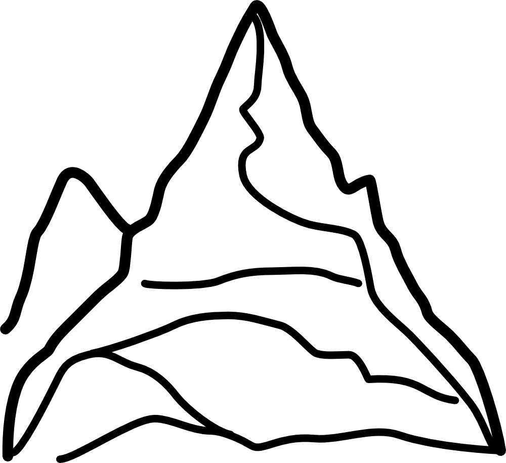 Simple black-and-white line drawing of a jagged mountain peak with contour lines indicating elevation layers.
