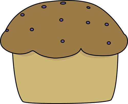 Chocolate chip muffin with golden-brown dome and purple speckles, cartoon-style illustration.