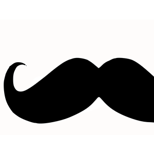 Black silhouette of a classic handlebar mustache on white background.