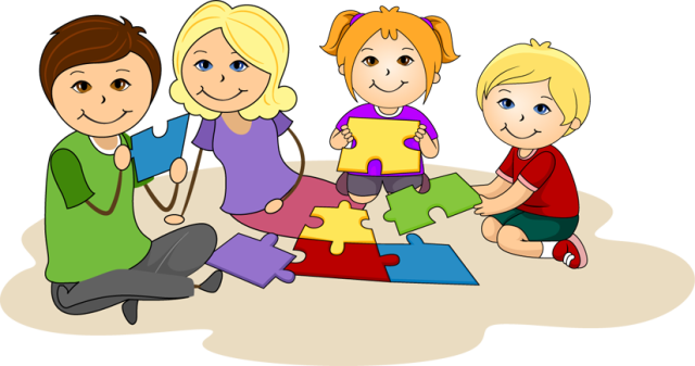 Kids & Adult Solving Puzzle Together - Teamwork & Learning Activity