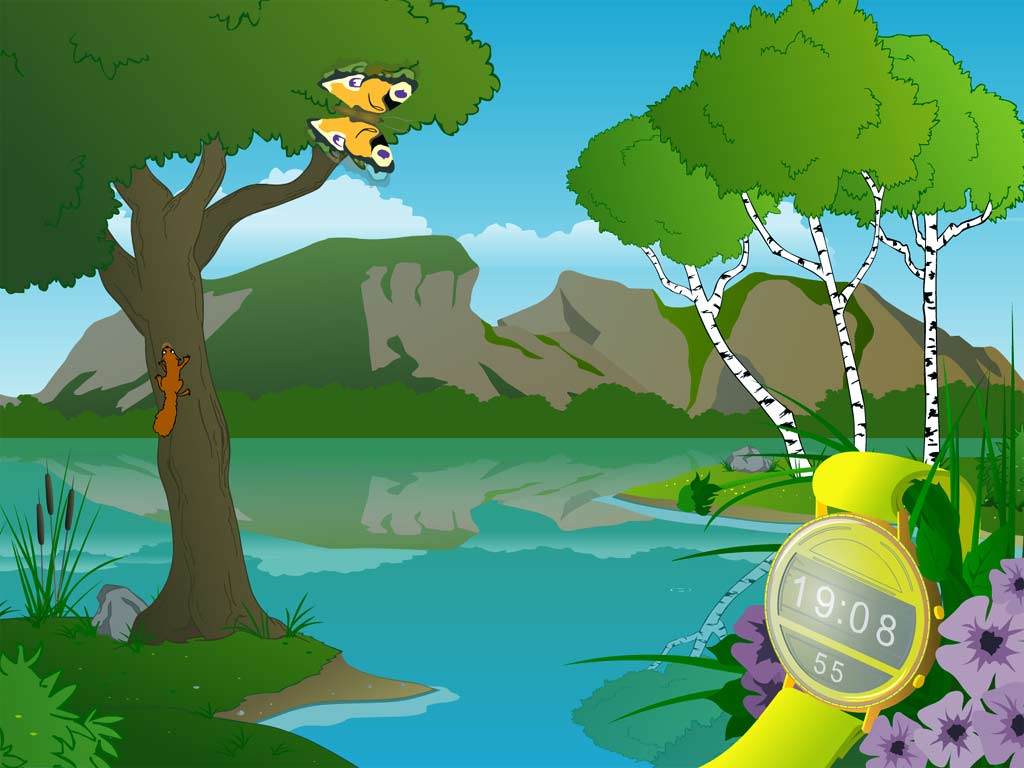 Nature Scene with Smartwatch - Serene Lake Landscape Illustration