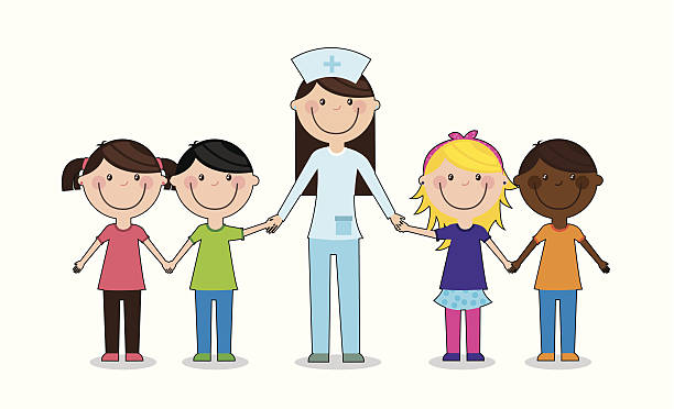 Pediatric Nurse with Diverse Children - Friendly Healthcare Illustration