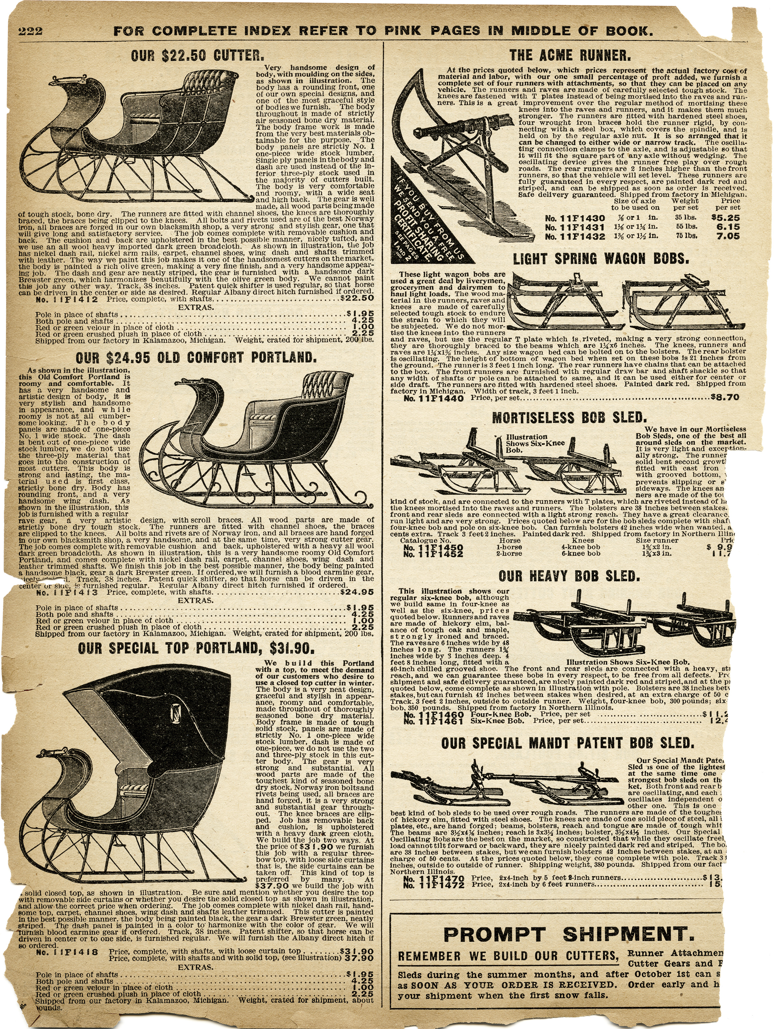 Antique Sleigh & Bob Sled Catalog Page - 1900s Winter Transportation Equipment