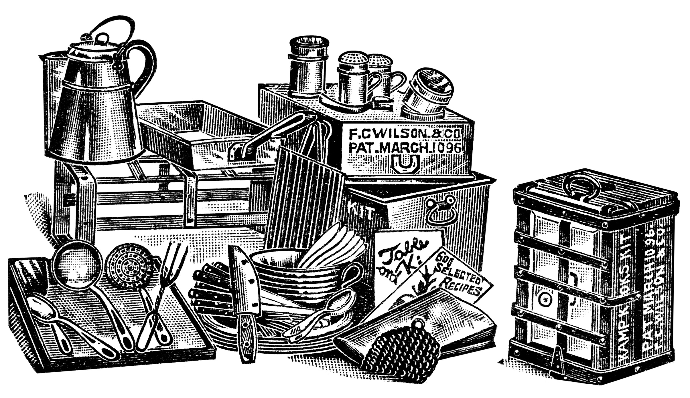Vintage 1906 Kitchen Kit Illustration - F.C. Wilson & Co. Patent Design