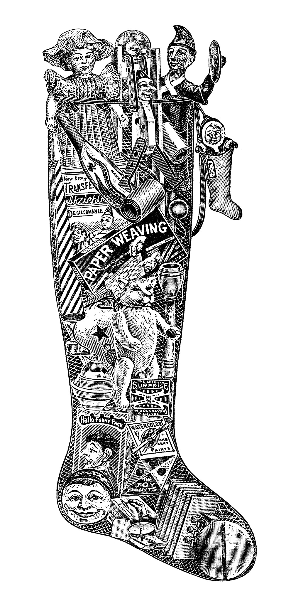 Victorian-Era Christmas Stocking Illustration - Nostalgic Holiday Art