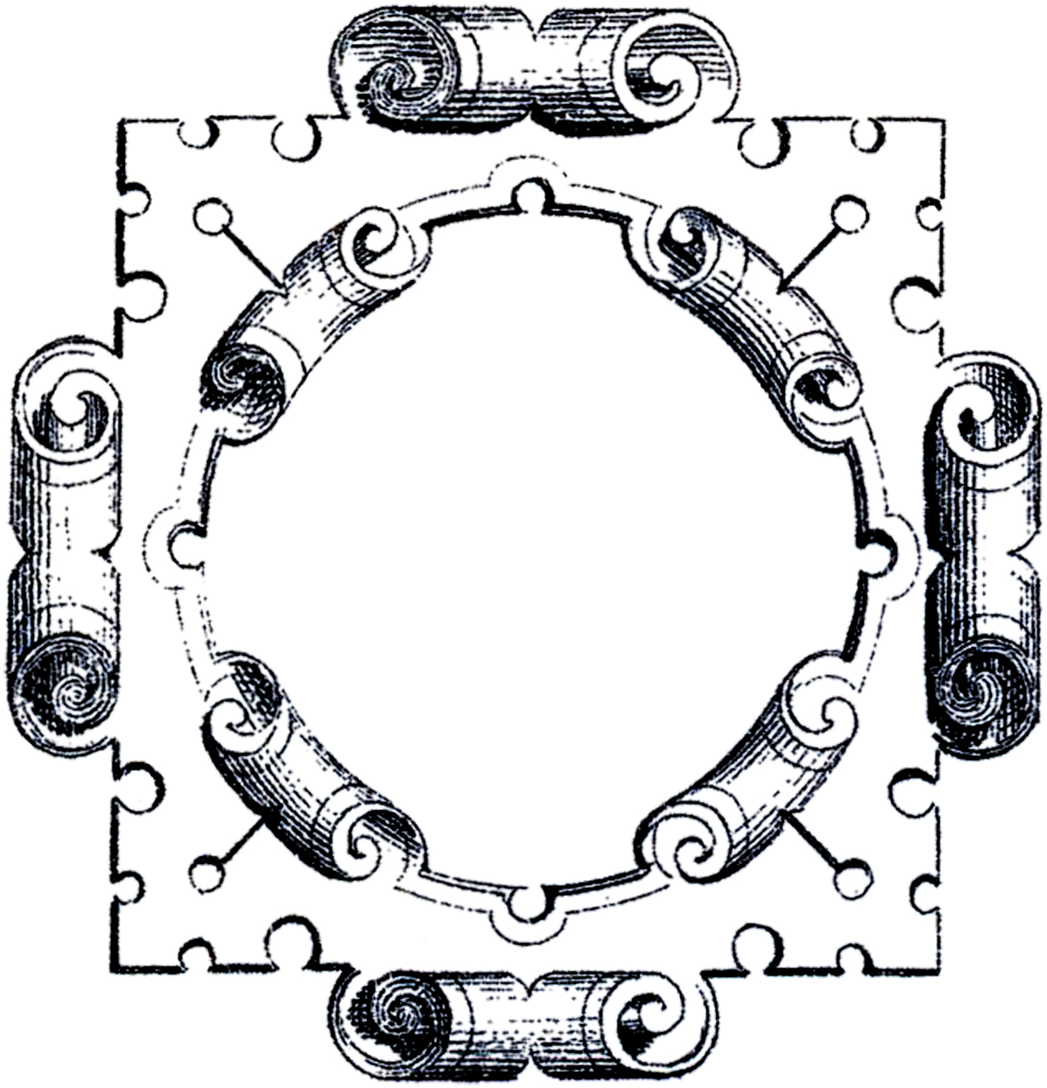 Vintage Scrollwork Circular Frame Illustration - Free Download & Usage