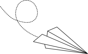White paper airplane flying against a stark black background, symbolizing simplicity, creativity, and flight.